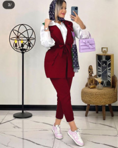 مانتو شلوار زنانه کرپمدل وست وشلوارجیب چین