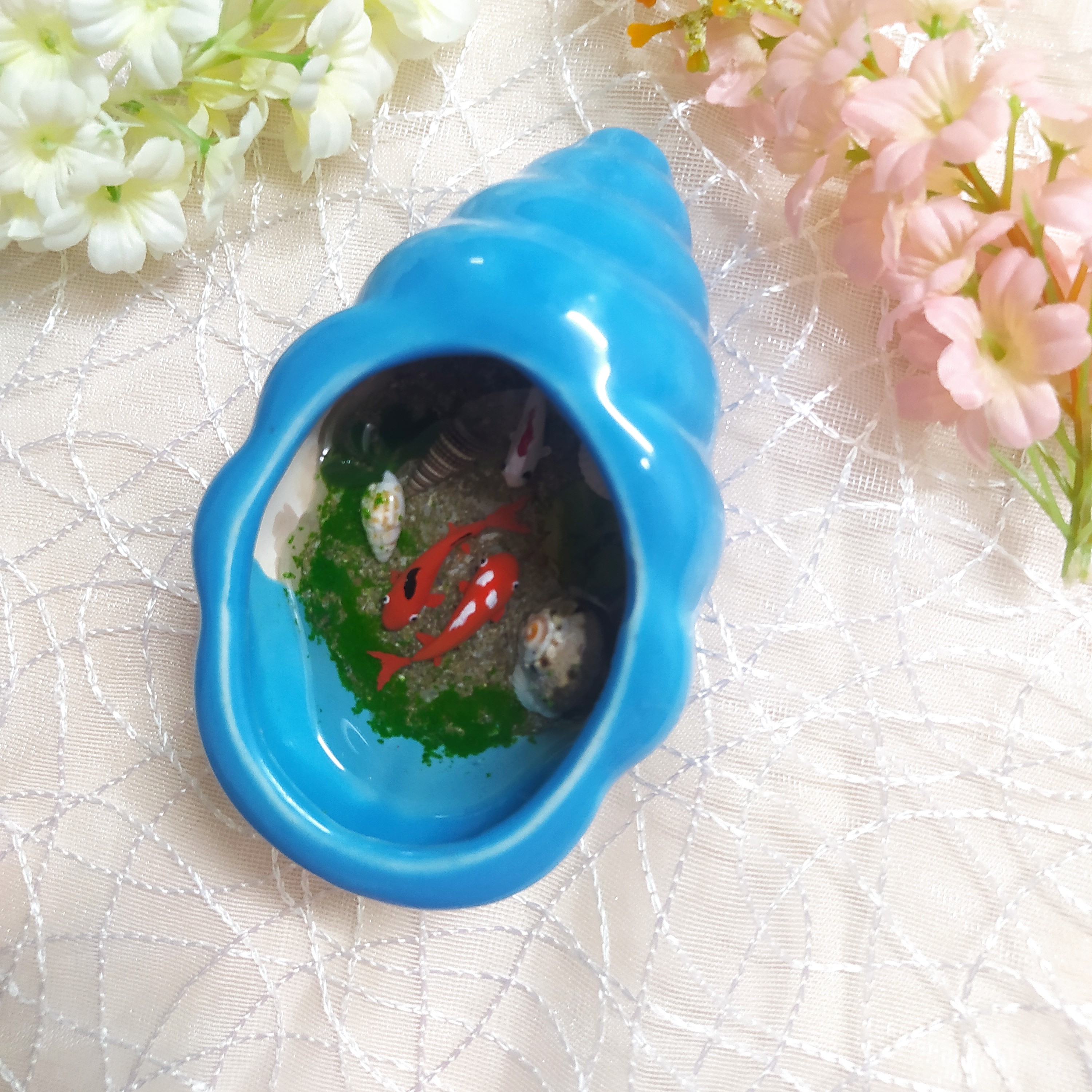 ماهی سه بعدی رزینی هفت سین با ظرف حلزونی 