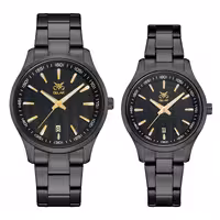 ست ساعت مچی عقربه ای زنانه و مردانه اوبلاک مدل 72703رنگ تیتان صفحه مشکی