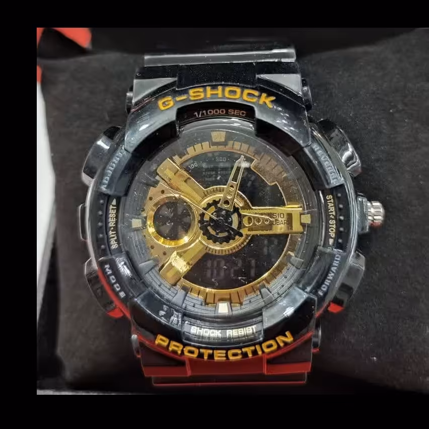 ساعت جی شاک دو زمانه موتور ژاپن ضد اب رنگ ثابت تقویم دار به هراه جعبه و باطری