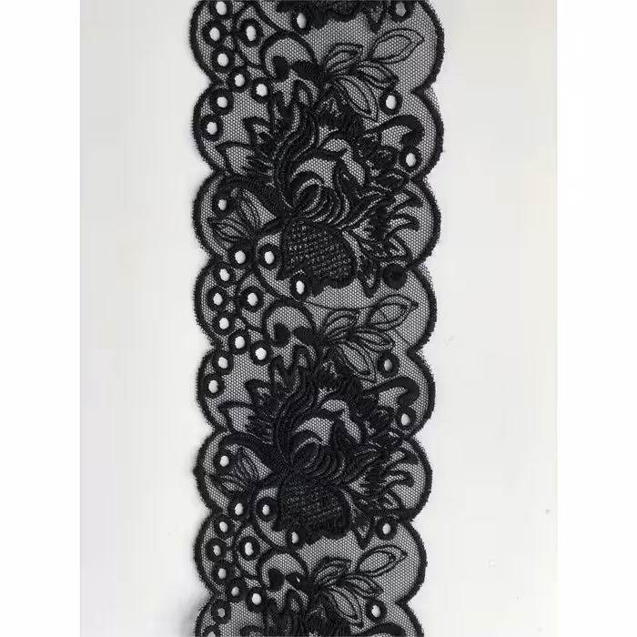 کد1054 . ارگانزا خامه دوزی مشکی . نوار  ارگانزا . نوار خامه دوزی . نوار اورگانزا - نوار تزیینی