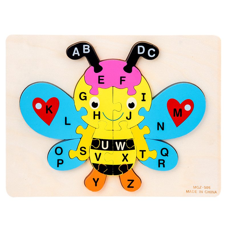 پازل آموزشی چوبی مدل آموزش حروف انگلیسی طرح زنبور