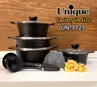 سرویس قابلمه یونیک UN-7721 گرانیتی 11 پارچه مدل لاین رنگ مشکی