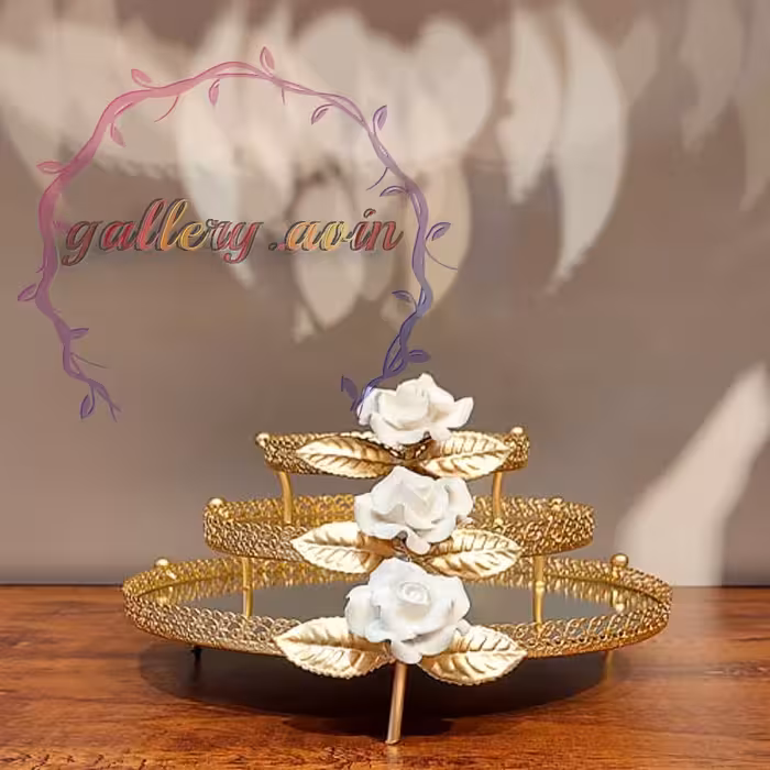 سینی پذیرایی و دکوراتیو کف آینه طلایی گل چینی 