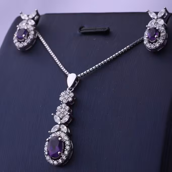 نیم ست آماتیست اصل زنانه ( گوشواره نقره و گردنبند نقره زنانه )