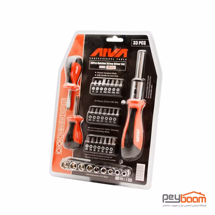 مجموعه 33 عددی پیچ گوشتی جغجغه ای آروا مدل 4516