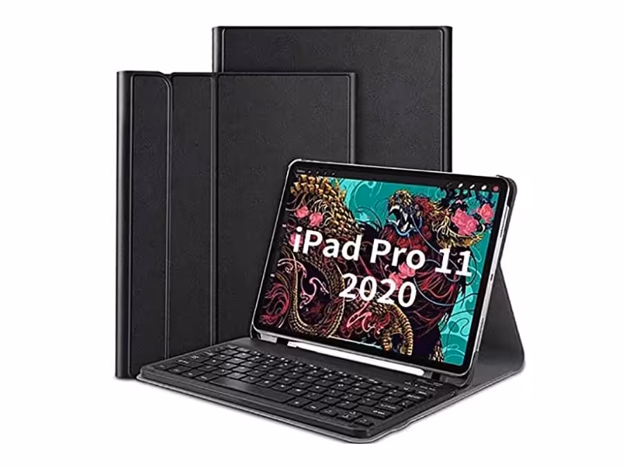 کیف چرمی وگان کیبورد دار آیپد پرو 11 2020 و 2021 گرین Green ipad Pro 11 2020/2021 Wireless Keyboard Premium Vegan Leather Case