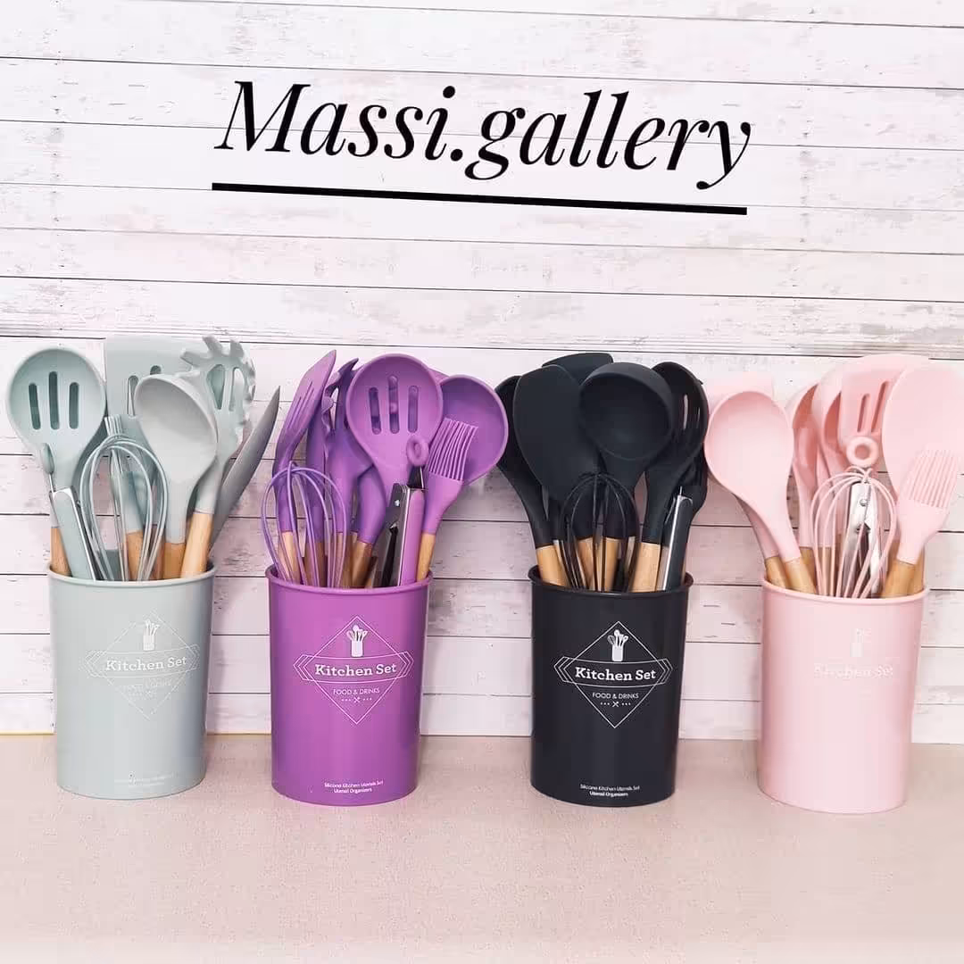 کفگیر و ملاقه 12 پارچه سیلیکونی 