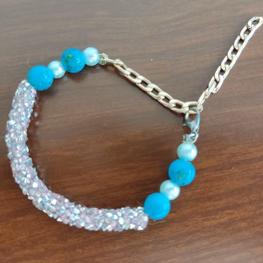 دستبند سواروسکی، ترکیب مهره و نوار سواروسکی، در دو رنگ صورتی و زرد