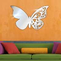 آینه دکوراتیو مولتی استایل طرح پروانه، دو رنگ طلایی و نقره ای، 45 سانت