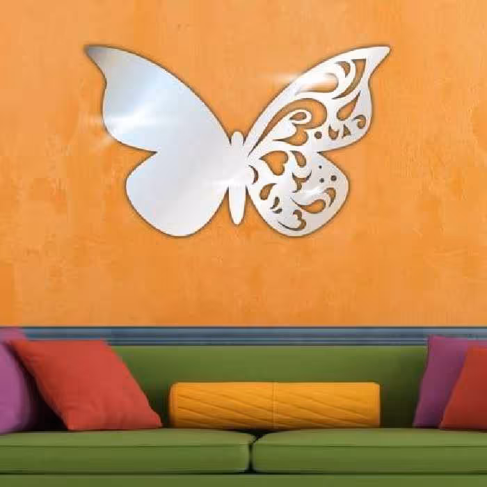 آینه دکوراتیو مولتی استایل طرح پروانه، دو رنگ طلایی و نقره ای، 45 سانت
