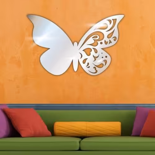 آینه دکوراتیو مولتی استایل طرح پروانه، دو رنگ طلایی و نقره ای، 45 سانت