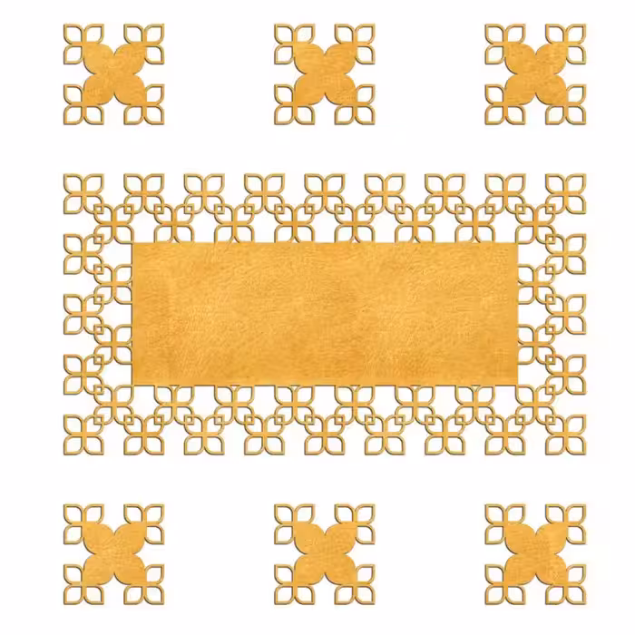 ست هفت تکه رومیزی  و 6 زیر بشقابی، جنس مولتی استایل، در دو رنگ طلایی و نقره ای، سایز رومیزی 60 در 30، وزیر بشقابی 20 