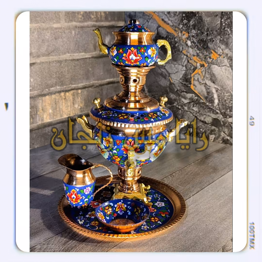 سرویس 5 تکه سماور نقلی پردازشی - مدل سیسمونی - نانو شده - با بسته بندی شیک جهت هدیه و کادو - فروشگاه مس لادن زنجان