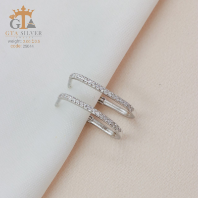 گوشواره نقره حلقه ای با عیار 925 و روکش رودیوم کد 25044