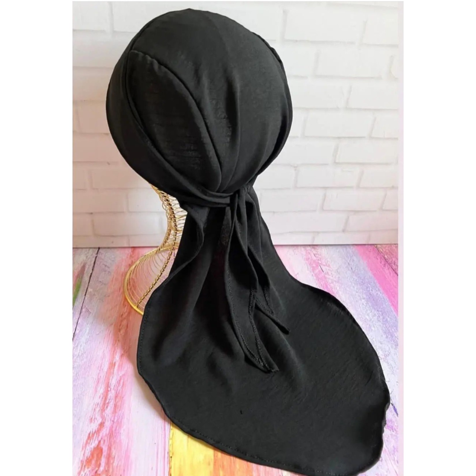 دستمال سر مدل دورگ زنانه و دخترانه مشکی ساده