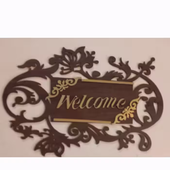تابلو نشانگر در ورودی طرح welcome، قهوه ای تیره، ام دی اف، سایز 30 سانت