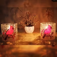 جا شمعی ویترای طرح پرنده ی کاردینال