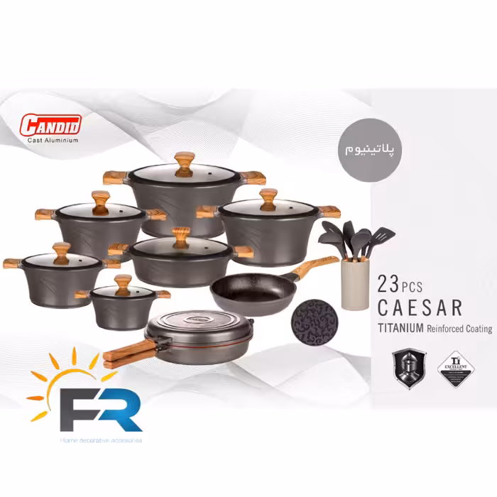 سرویس قابلمه 23 پارچه تیتانیوم کاندید مدل (سزار) رنگ پلاتینیم