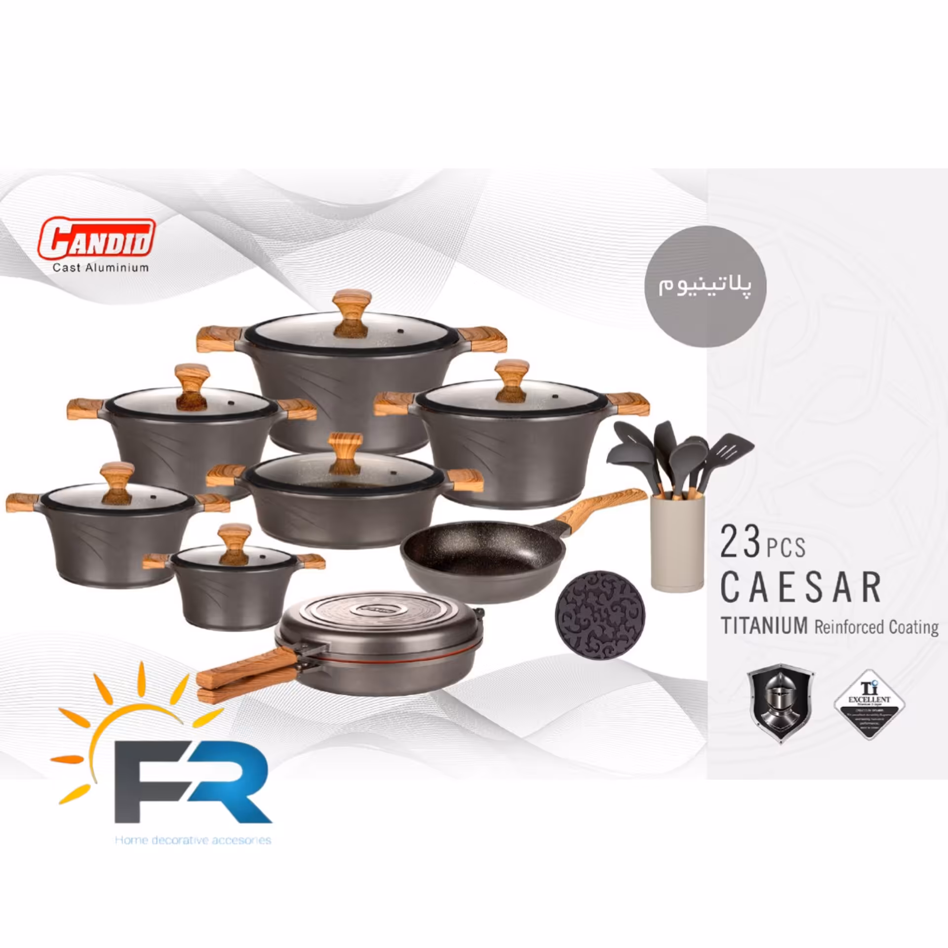 سرویس قابلمه 23 پارچه تیتانیوم کاندید مدل (سزار) رنگ پلاتینیم