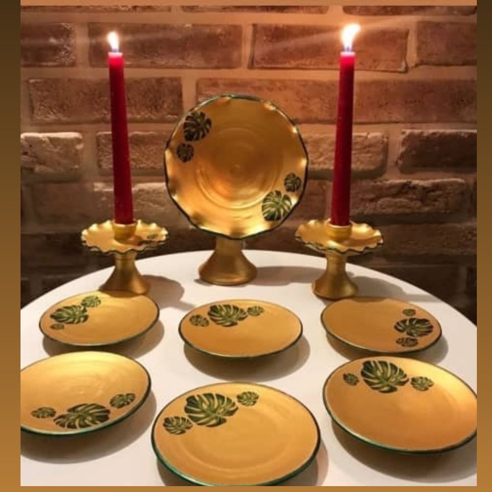 هفت سین سفالی برگ انجیر طلایی