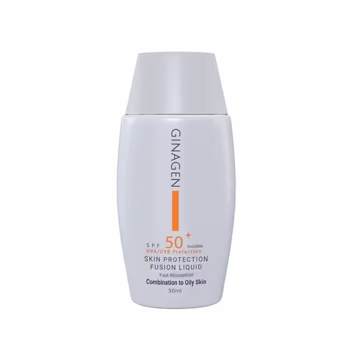 ضد آفتاب بی رنگ پوست چرب و مختلط ژیناژن {مدل فیوژن لیکویید } | 50ml
