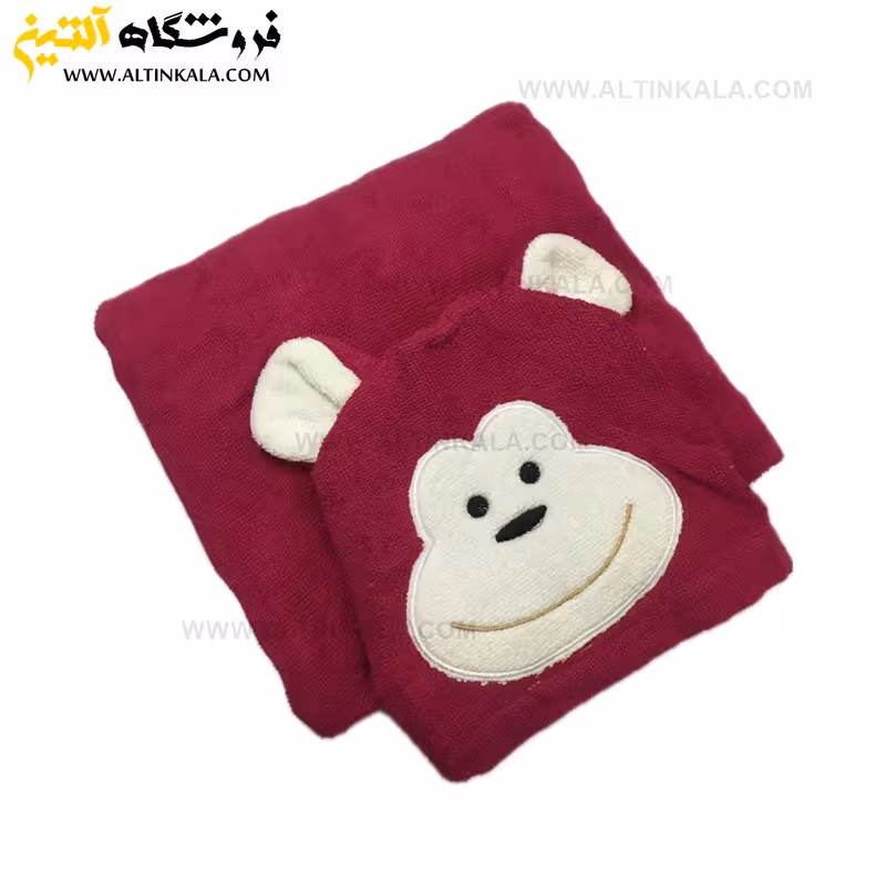 حوله پالتویی کودک سلین طرح میمون سرخابی سایز 12-13