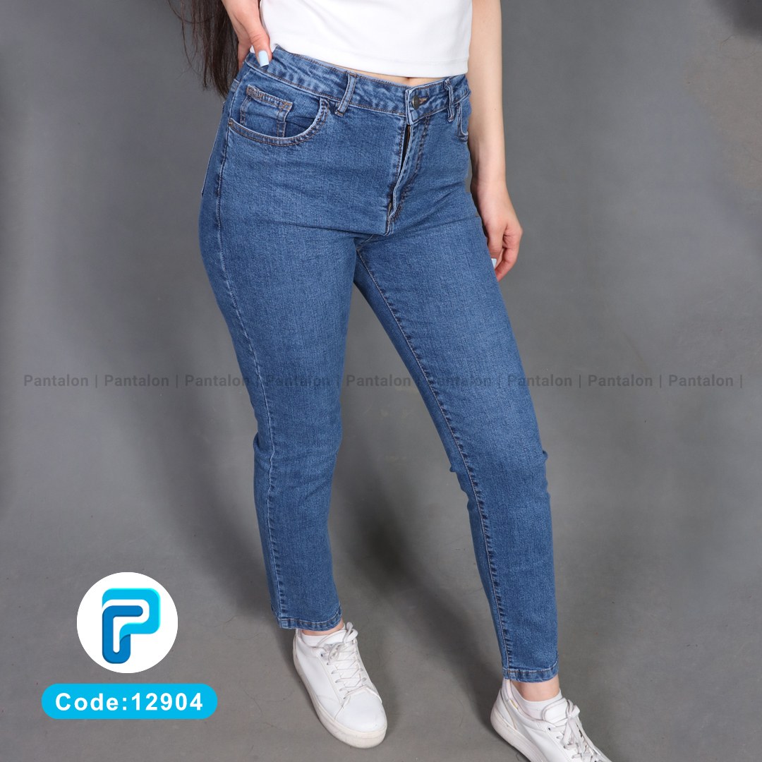شلوار لی سایز بزرگ زنانه الگو راسته رنگ آبی کلاسیک