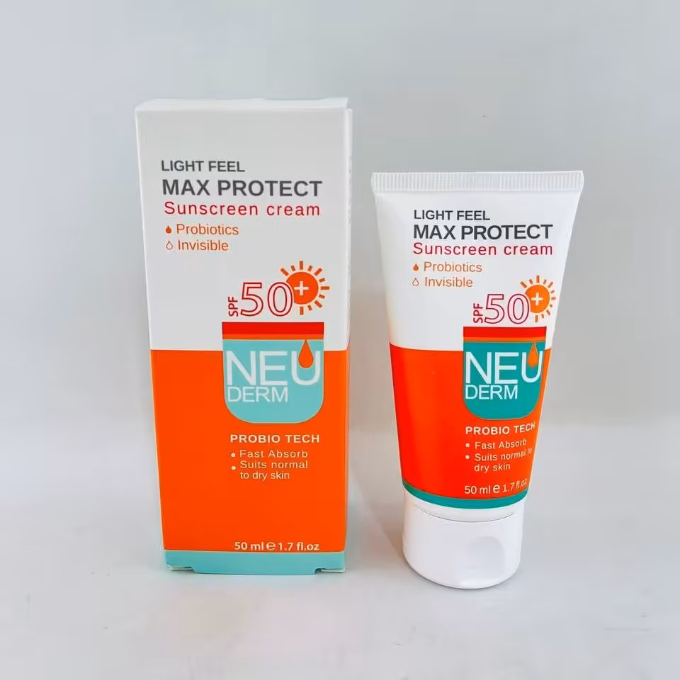 کرم ضد آفتاب بی رنگ مکس پروتکت انواع پوست نئودرم SPF50