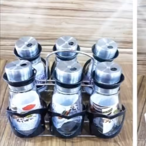 جا ادویه شش عددی شیشه ای به همراه استند نگهدارنده