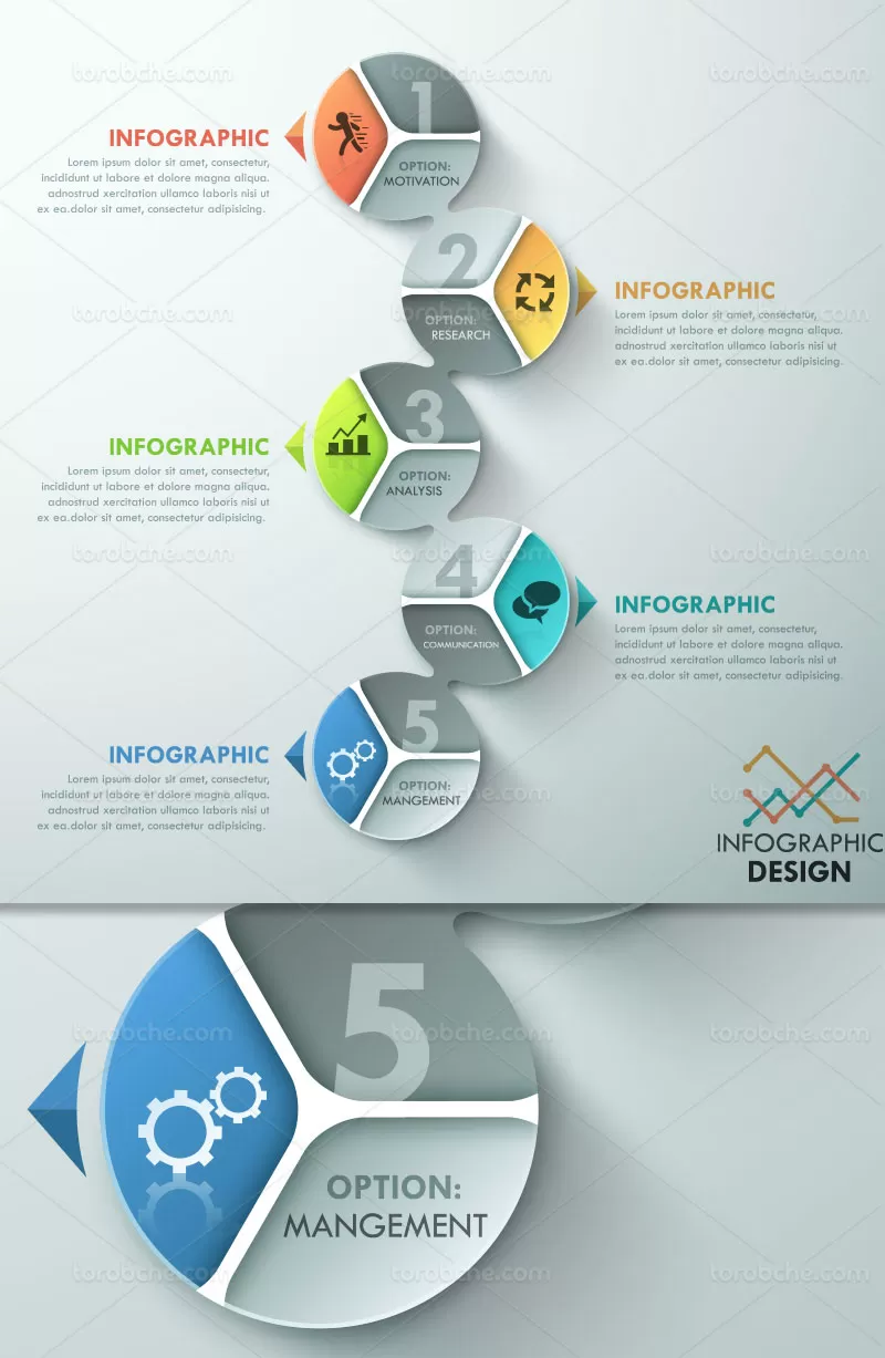 وکتور اینفوگرافیک 5 بخشی انتزاعی | گرافیک با طعم تربچه