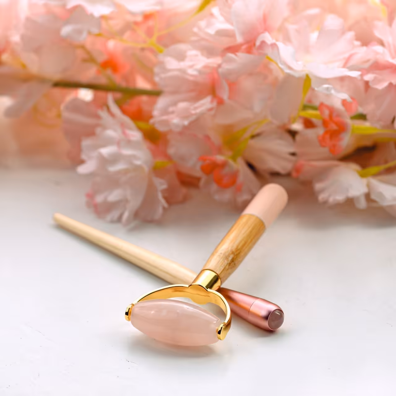 ست جیدرولر(ماساژور دستی صورت و چشم) سنگ رز کوارتز  