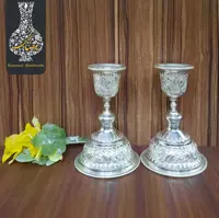 شمعدان کوچک قلمزنی گل و طاووس  اعلاء سفید طرح نقره شماره 2
