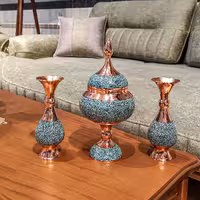 ست سه تکه فیروزه کوبی شکلات خوری ارتفاع 25 و گلدان صراحی ارتفاع 20 برند گوهر 