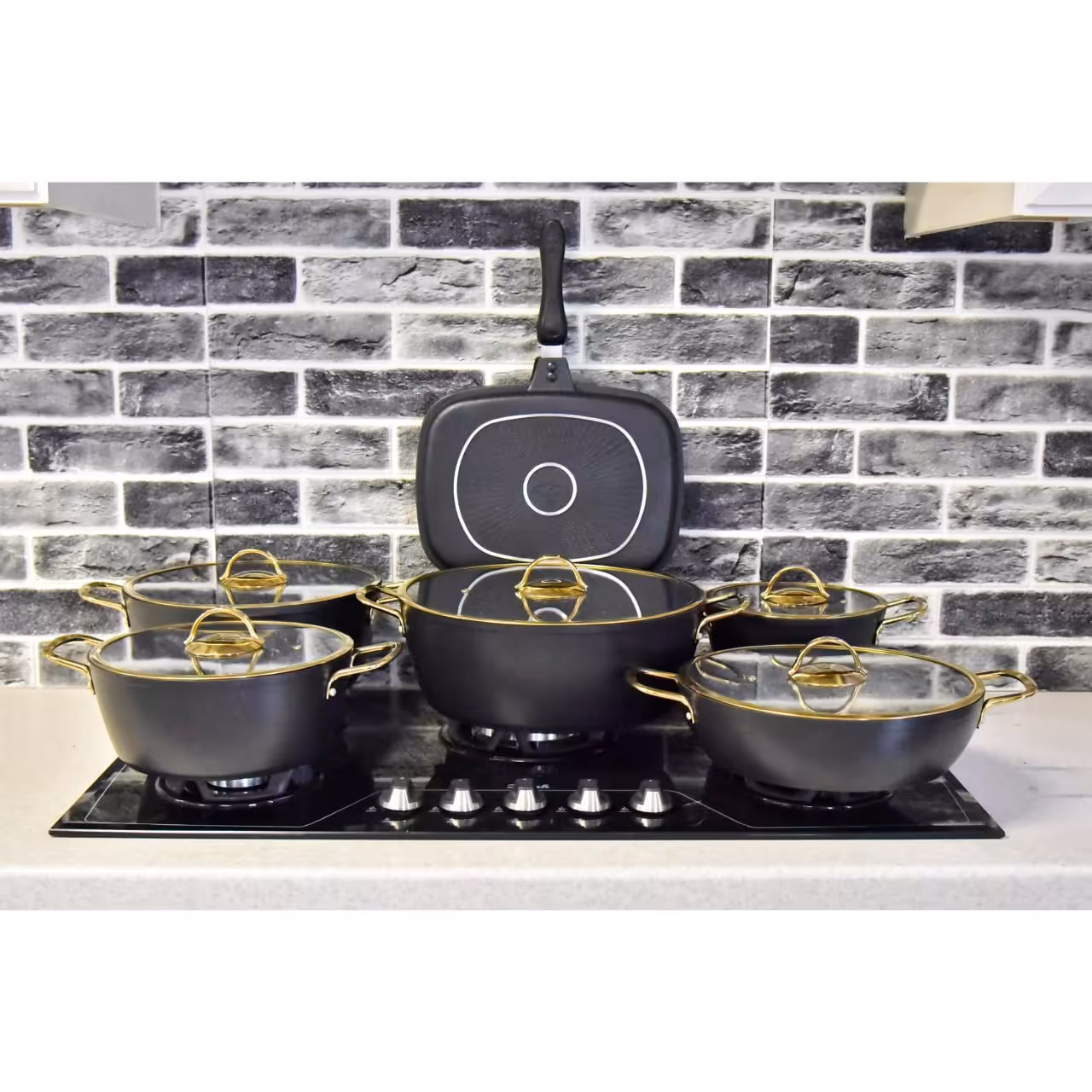 سرویس قابلمه 15 پارچه فلورا گرانیتی برند KZP رنگ مشکی 