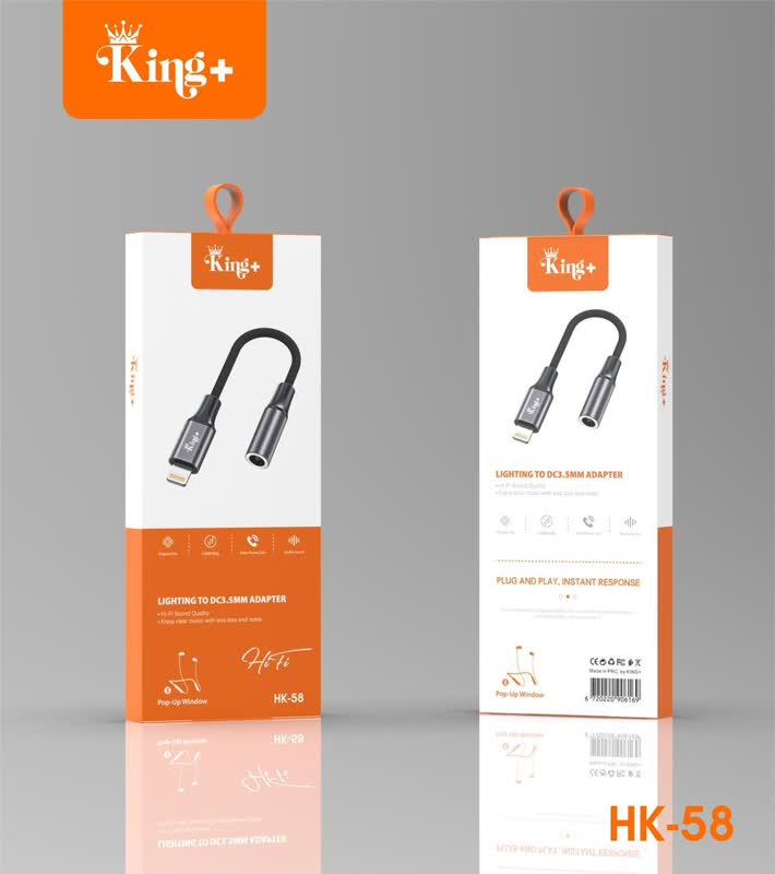 مبدل لایتنینگ به جک 3.5میلی متری کینگ پلاس مدل HK-58