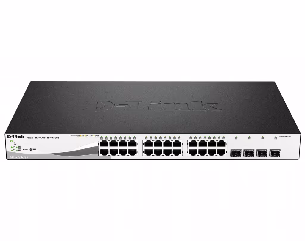قیمت و خرید سوییچ شبکه 24 پورت PoE با 4 پورت SFP دی لینک مدل DGS-1210-28MP | نت ران
