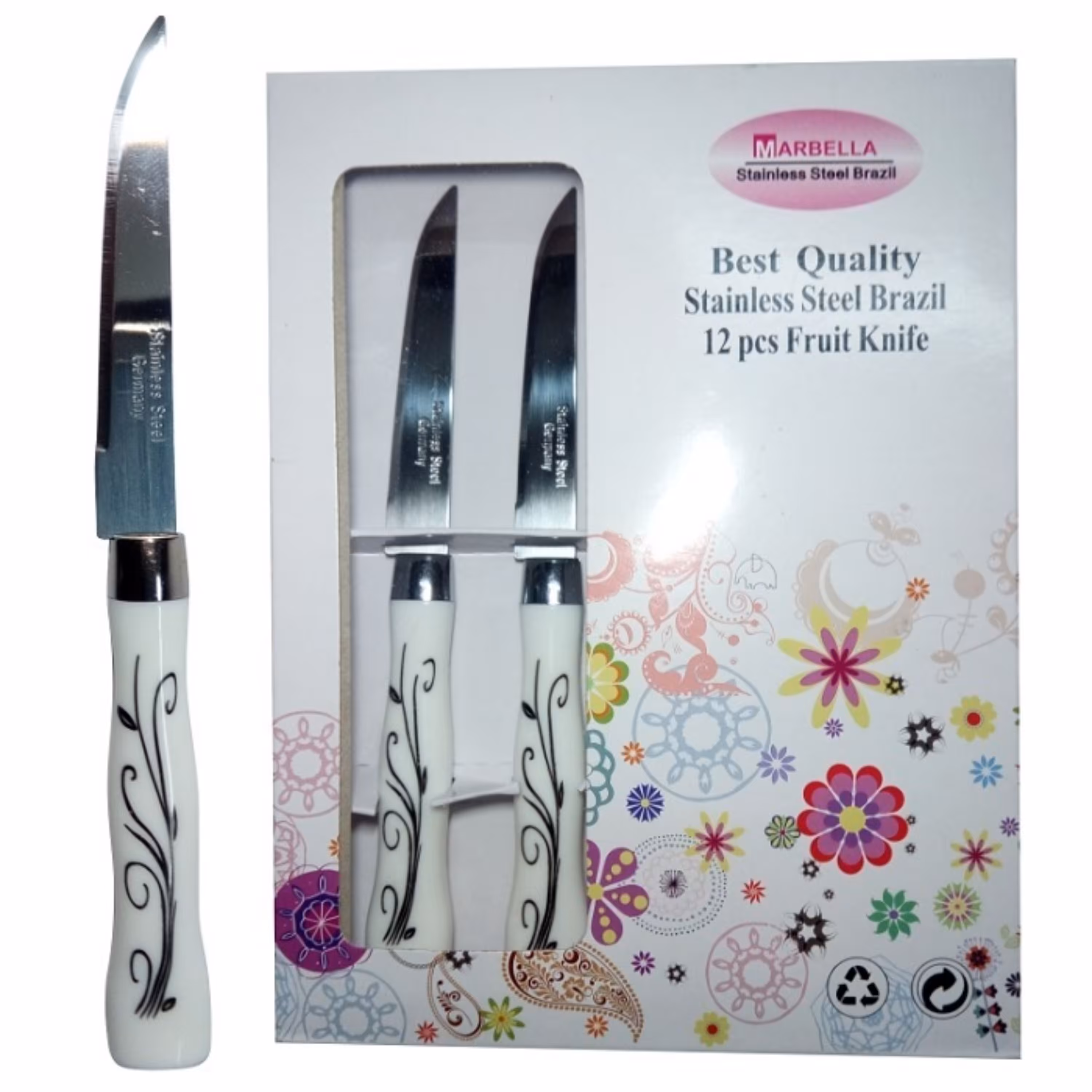 کارد میوه خوری گل دار بسته 12 عددی