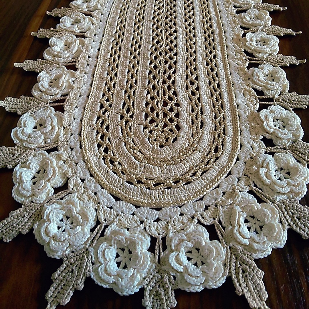 رانر رومیزی قلاب بافی گل برجسته کیفیت عالی ابعاد 100در 30 سانت