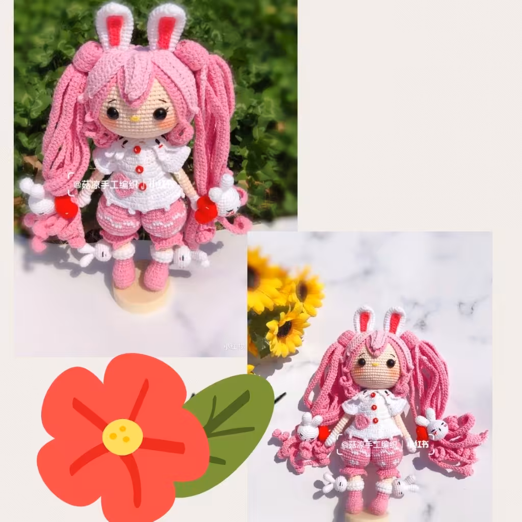 عروسک دستبافت دختر خرگوشی بامزه با سایز تقریبی 28 سانت و رنگبندی متغیر