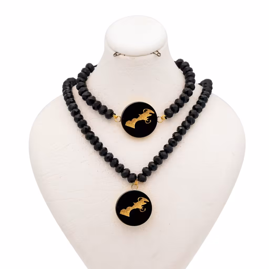 نیم ست روکش طلا زنانه طرح بهمن مشکی