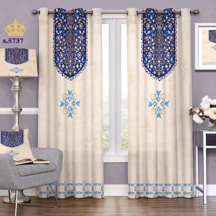 پرده پذیرایی دو قواره پانچ اسلیمی طرح کاشی کاری کد S5737