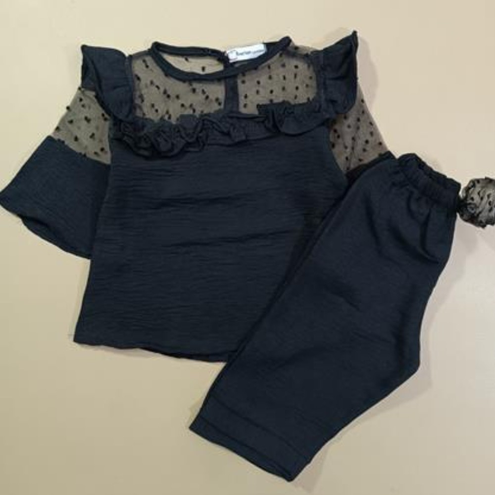 بلوز شلوار دخترانه مشکی محرمی جنس ابر و بادی مناسب 2تا6سال