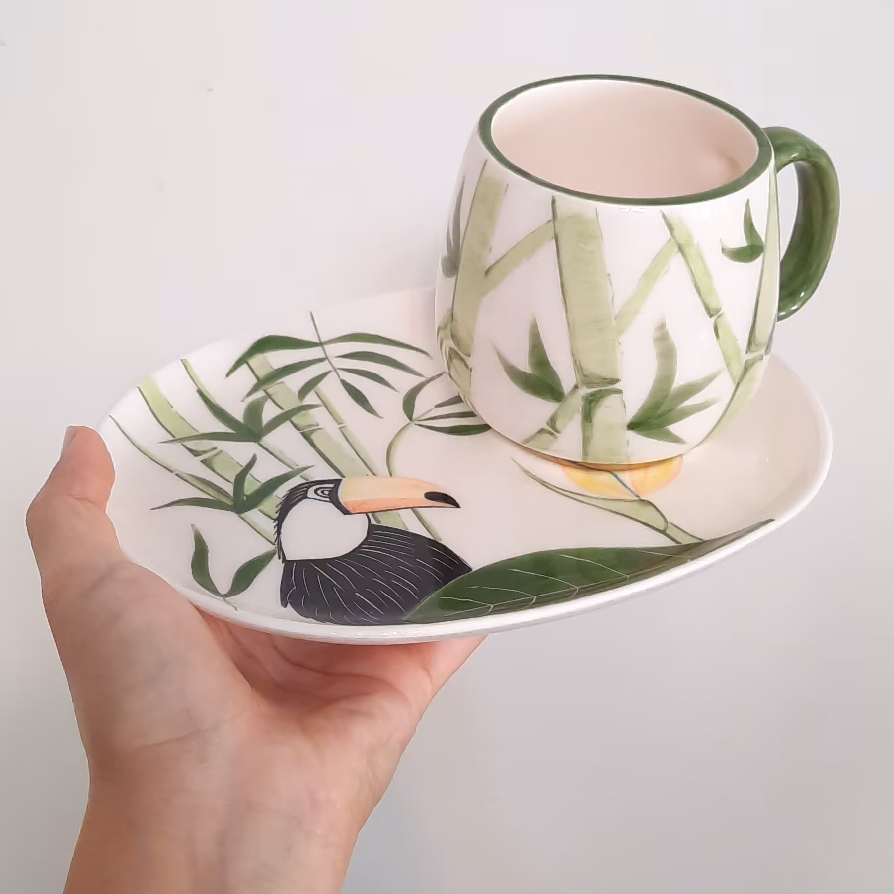 ماگ و سینی سرامیکی دستساز طرح توکان، ماگ سایز بزرگ