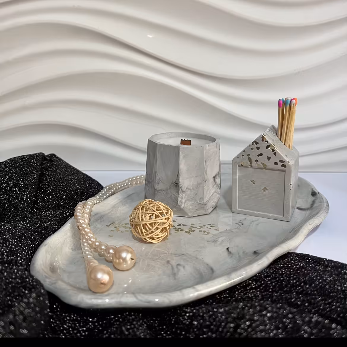 ست سه تیکه سینی ،شات شمع و جاعودی