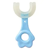 مسواک سیلیکونی چرخشی Uشکل کودک (2تا 12سال)رنگ آبی طرح پنجه