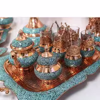 سرویس چایی خوری فیروزه کوبی گالش و سینی فیروزه کوبی و قندان فیروزه کوبی نیشابور صنایع دستی سایروس 
