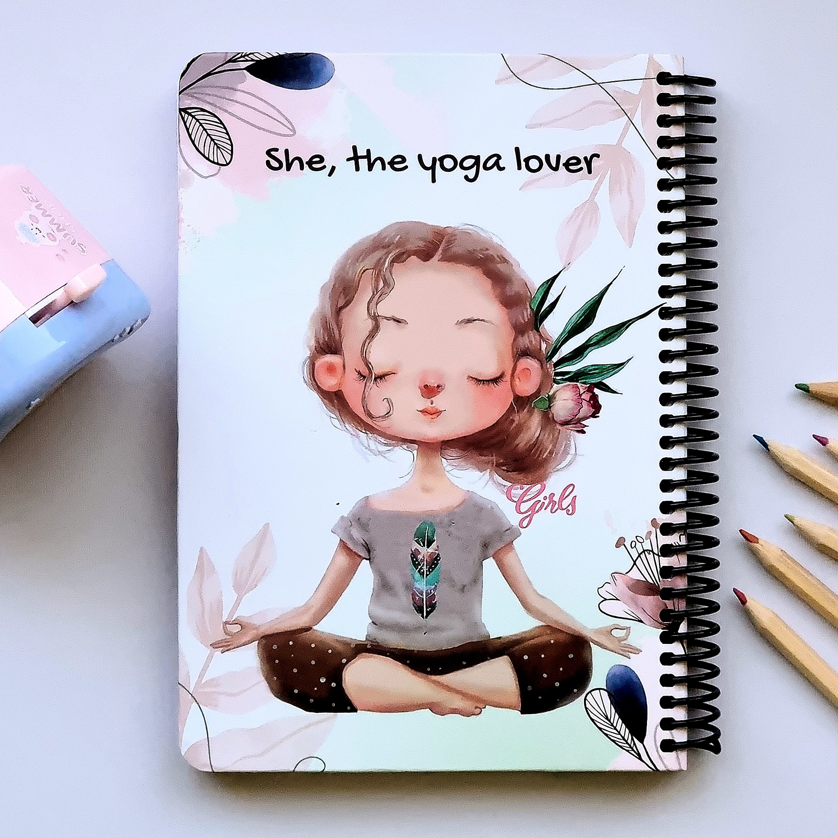 دفتر 100 برگ سیمی خط دار جلد سخت سایز A5 طرح yoga lover دات نوت