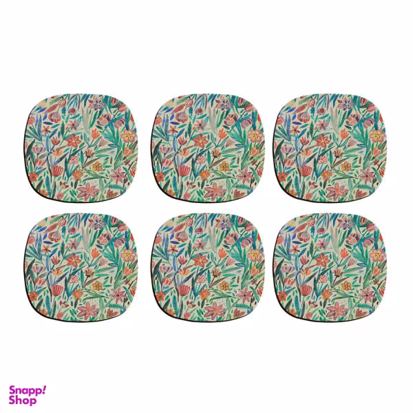 زیر لیوانی ترمه طراحان ایده مدل گل و برگ سبز و قرمز کد cfp066 بسته شش عددی