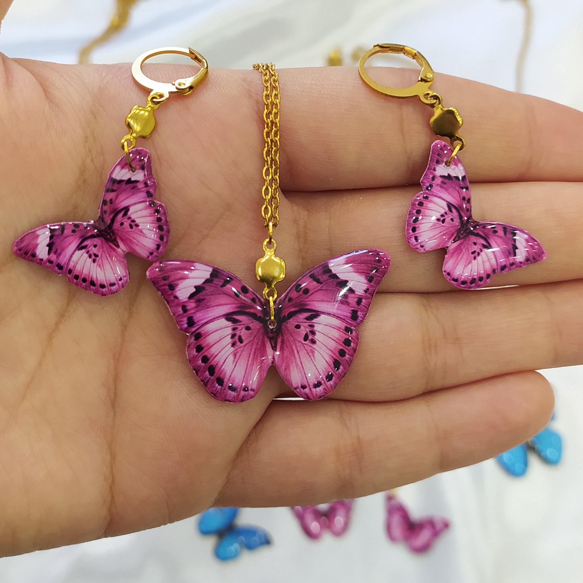 نیم ست پروانه صورتی رزینی